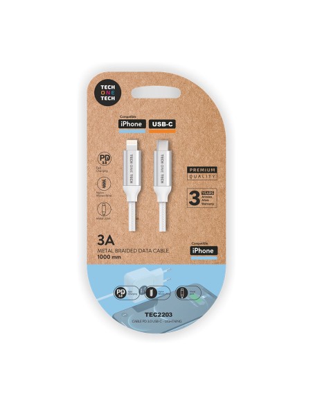 Cable nylon usb-c a lightning 1m blanco