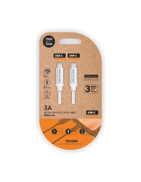 Cable nylon usb-c a usb-c 1m blanco