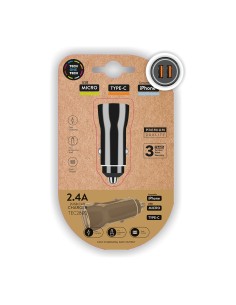 Cargador doble mechero coche negro 2,4a -12w tech one tech