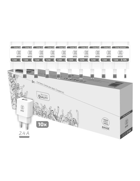 Pack ahorro 10 cargadores basik 2,4a blanc (usb-a)