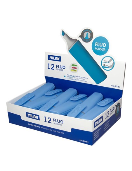 Marcadores fluorescentes color azul, caja de 12 uds
