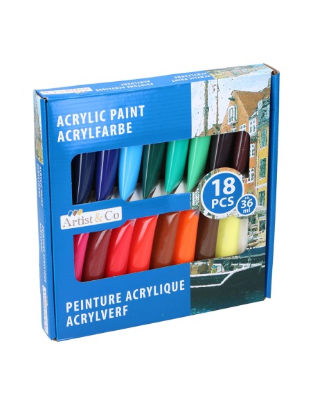 Pinturas acrílicas 36 ml colores surtidos, 18 uds