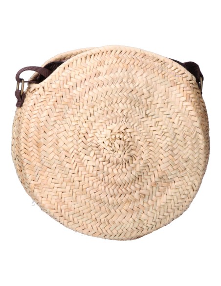 Bolso redondo de palma con asa regulable de piel