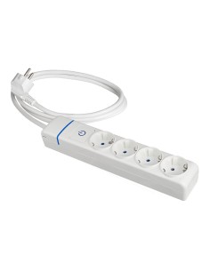 Base múltiple con 4 tomas 2p+t, con interruptor luminoso, 1,5 m cable h05vv-f 3g1,5 mm, blanca
