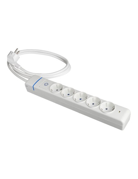 Base múltiple, 5 tomas 2p+t, con interruptor + protector, 1,5 m cable h05vv-f 3g1,5 mm, 16a 250v~, blanca