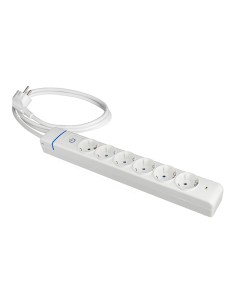 Base múltiple, 6 tomas 2p+t, con interruptor + protector, 1,5 m cable h05vv-f 3g1,5 mm, 16a 250v~, blanca