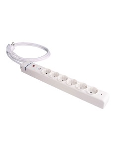 Base múltiple, 6 tomas 2p+t, con interruptor + protector, 1,5 m cable h05vv-f 3g1,5 mm, 16a 250v~, blanca