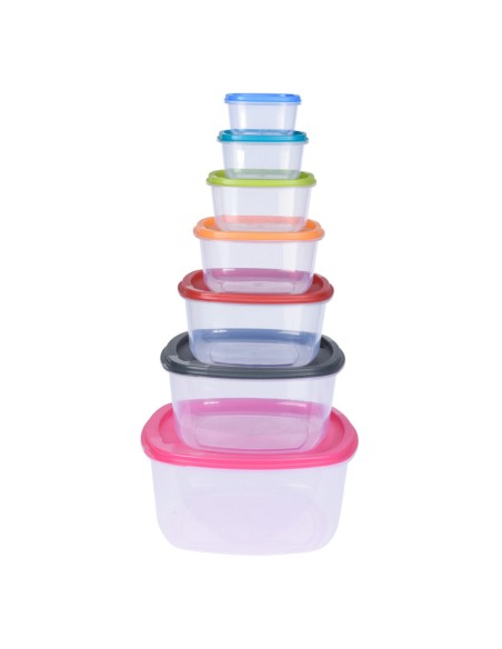 Set 7 fiambreras de plástico con tapa de colores
