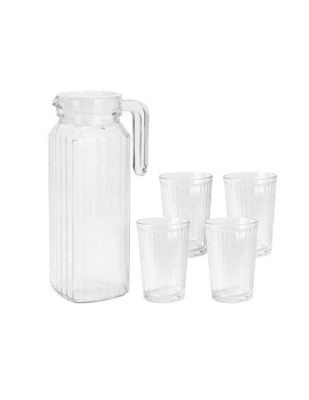 Jarra cristal con tapa de plástico 1100 ml + 4 vasos cristal 200 ml