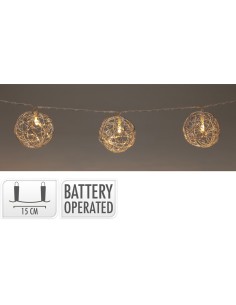 Guirnalda de 10 bolas plateadas de alambre transparente 165 cm 2 x aa