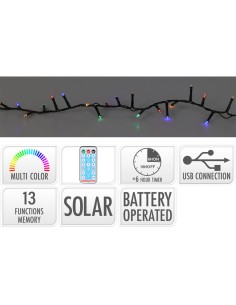 Guirnalda led solar 480 leds 13 funciones parpadeante exterior multicolor cable verde 20 m