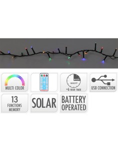 Guirnalda led solar 240 leds 13 funciones parpadeante exterior multicolor cable verde 10 m