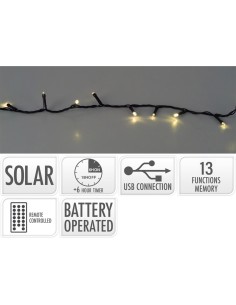 Guirnalda solar recargable led, 480 leds, multifunción, luz cálida, exterior 21,6 m