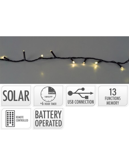 Guirnalda solar recargable led, 480 leds, multifunción, luz cálida, exterior 21,6 m