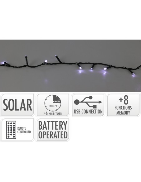 Guirnalda led solar 400 leds 13 funciones parpadeante exterior blanco frio cable verde 20 m