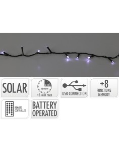 Guirnalda led solar 240 leds 13 funciones parpadeante exterior blanco frio cable verde 10 m