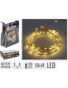 Guirnalda micro led, blanco calido, 100 leds, solar, 7 m