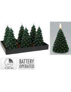 Vela de cera led efecto llama con forma de abeto, verde oscura, 19 cm