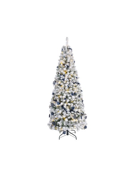 Arbol de navidad nevado plegable con microled parpadeantes y adornos, ø64 x 150 cm