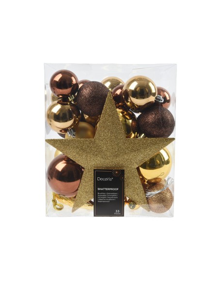 Juego de 33 adornos  colores dorado y marrón.