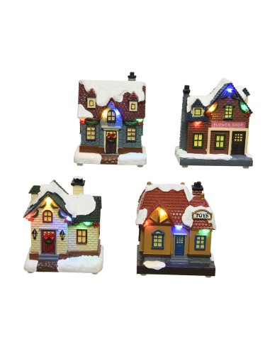 Micro casita con led, luz fija multicolor, modelos variados 8,5 x 5,5 x 10 cm