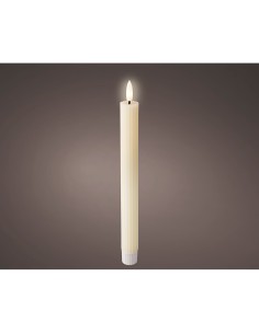 Vela de cera led color beige, relieve ø2,2 x 24,5 cm. pack 2 uds