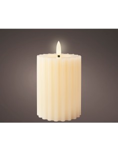 Vela de cera led efecto llama, color beige, superficie con relieve ø7,5 x 12,3 cm