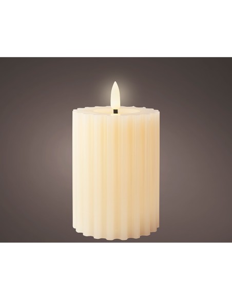 Vela de cera led efecto llama, color beige, superficie con relieve ø7,5 x 12,3 cm