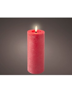 Vela de cera led, color rojo, superficie rústica ø7 x 19 cm