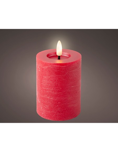 Vela de cera led, color rojo, superficie rústica ø7 x 12 cm