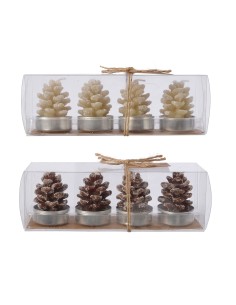 Vela de cera en forma de piña, efecto nevado, modelos variados ø3,5 x 5,5 cm, caja de 4 uds