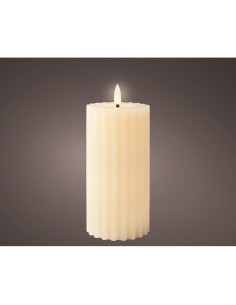 Vela de cera led efecto llama, color beige, superficie con relieve ø7,5 x 17,3 cm
