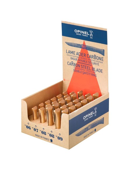 Expositor navajas opinel acero al carbono, 30 uds (n6, n7, n9 6 uds n8 12 uds de cada numero)