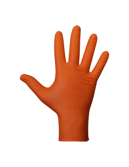 Guante nitrilo, sin polvo, desechable, diamantado, naranja, t-11, caja 50 uds