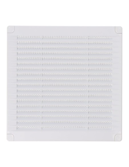 Rejilla ventilación cuadrada con tapones y mosquitera 200x200x7mm abs blanca