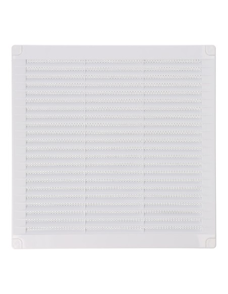 Rejilla ventilación cuadrada con tapones y mosquitera 250x250x7mm abs blanca