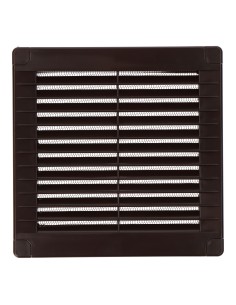 Rejilla ventilación cuadrada con tapones y mosquitera 150x150x7mm abs marrón