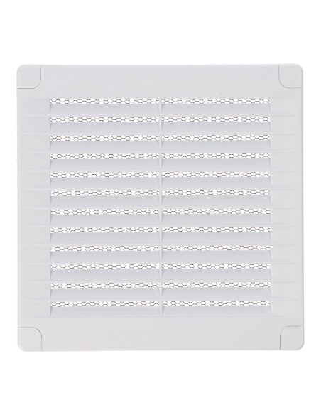 Rejilla ventilación cuadrada con tapones y mosquitera 150x150x7mm abs blanca