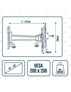 SOPORTE TV VESA 200 200 14 42' PARED 70 270MM GIRATORIO CON