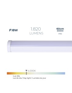 Regleta led 18 w 4000 k luz día 1.820 lm 60 x 4,6 x 5,1 cm