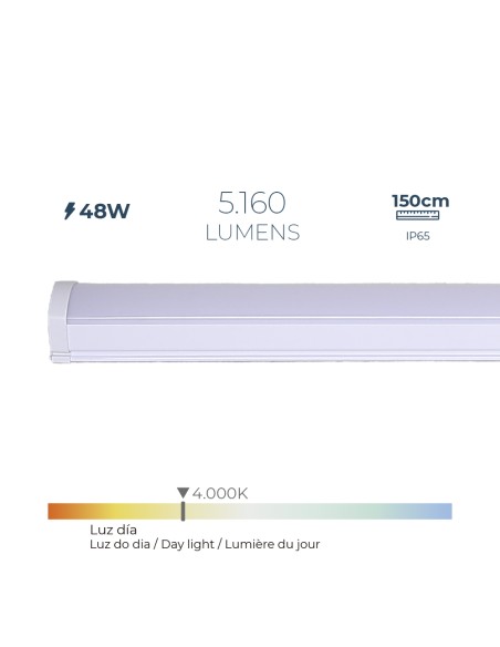 Regleta led 48 w 4.000 k luz día 5.160 lm 150 x 4,6 x 5,1cm