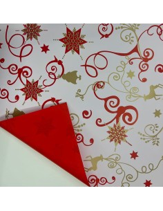 Papel de regalo doble cara, motivos navideños, blanco y rojo, 70 cm x 40 m
