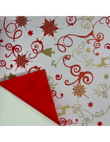 Papel de regalo doble cara, motivos navideños, blanco y rojo, 70 cm x 40 m