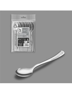 Cuchara reutilizable postre-café color plata 13 cm, 12 uds