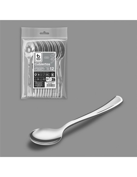 Cuchara reutilizable postre-café color plata 13 cm, 12 uds