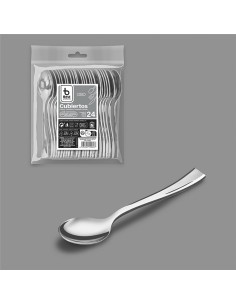 Cuchara degustación 10 cm reutilizable color plata, 24 uds