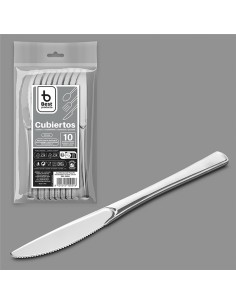 Cuchillo reutilizable color plata 20 cm, 10 uds