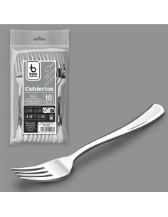 Tenedor reutilizable color plata 18,5 cm, 10 uds