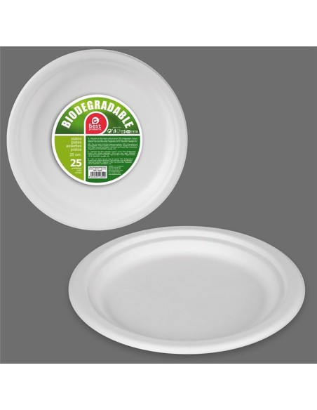 Platos de cartón redondos blancos ø25 cm, 25 uds