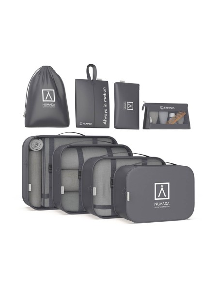 Organizador de maleta gris oscuro. 8 piezas